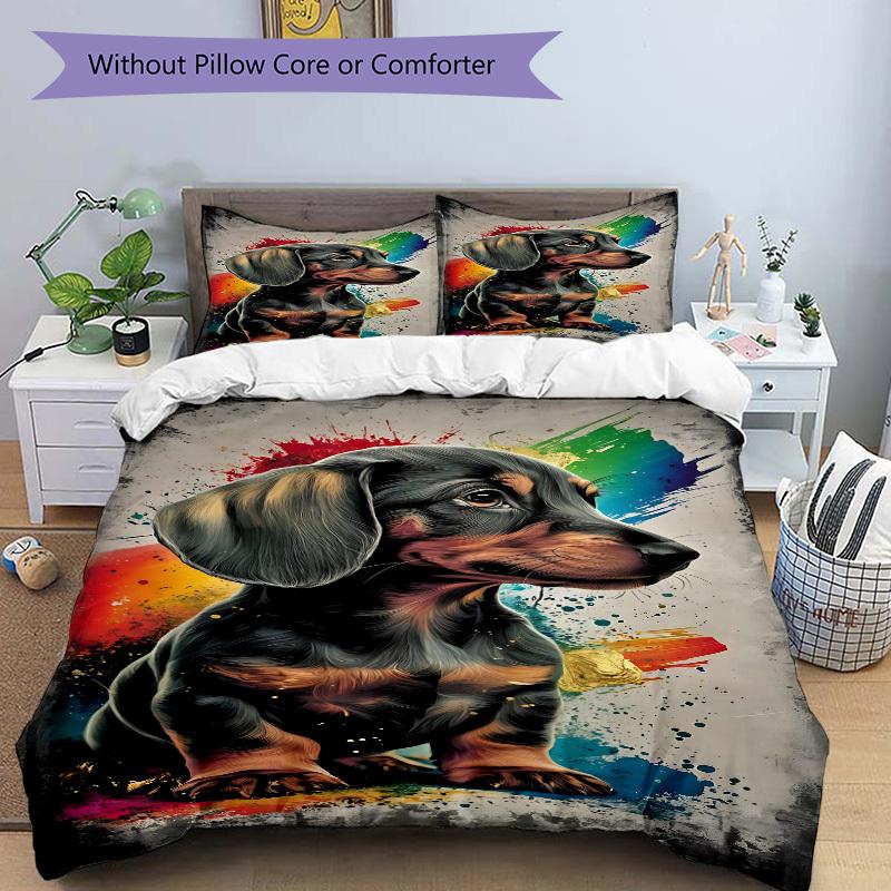 3pcs Dachshund Art Print Duvet Cover Set - Machine Washable, Includes 1 Cover and 2 Pillowcases, No Core Included Yy251013047