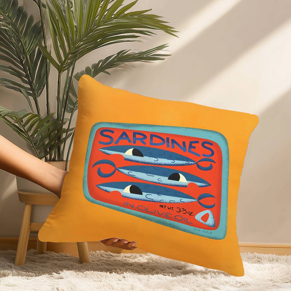 Sardines Art Pillow Case Short Plush Print Cushion Cover Square Throw Pillow Covers Sofa Home Decor