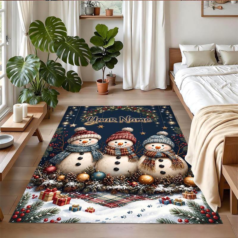 Christmas Custom Name Printed Square Area Rug Soft Non Slip Floor Carpet For Bedroom Holiday Gift