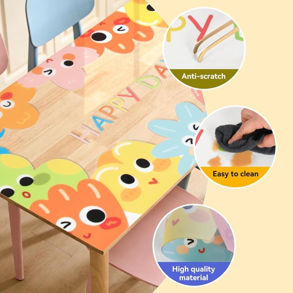 Kids' Table Protector Cover 47x24 Inch-Cute Cartoon Printed Waterproof  Oil-Proof PVC Pad Desk Protector Mat