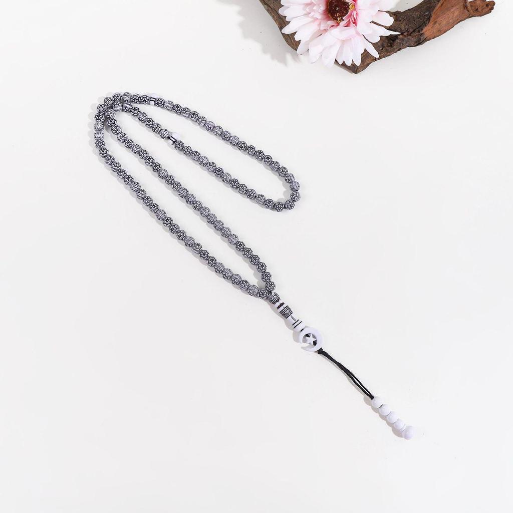 Contemporary Imitation Wood Islamic Prayer Beads: Star & Moon Design, 33-Piece Muslim Hajj Beads for Worship