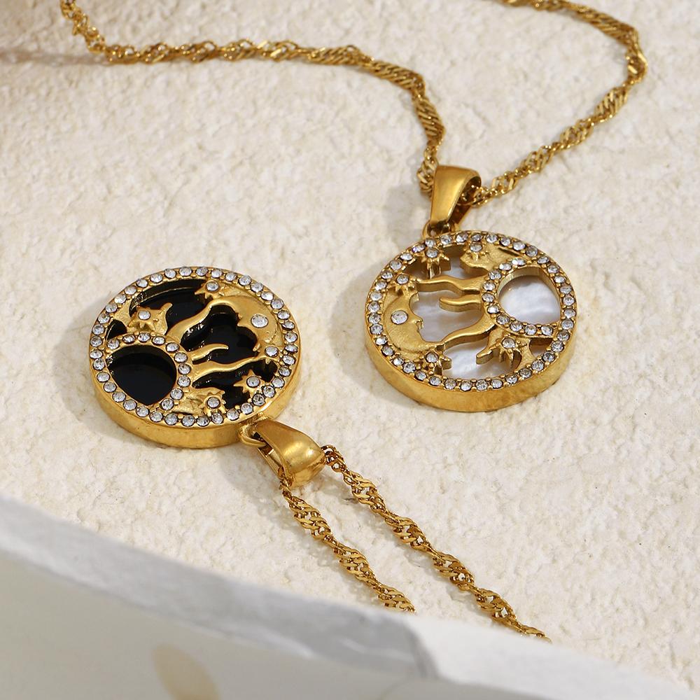 MamacitaSlay 316L Stainless Steel Shell Zircon Sun Pendant Necklace 18K Gold Plated Waterproof Jewelry Women's Creative Necklace