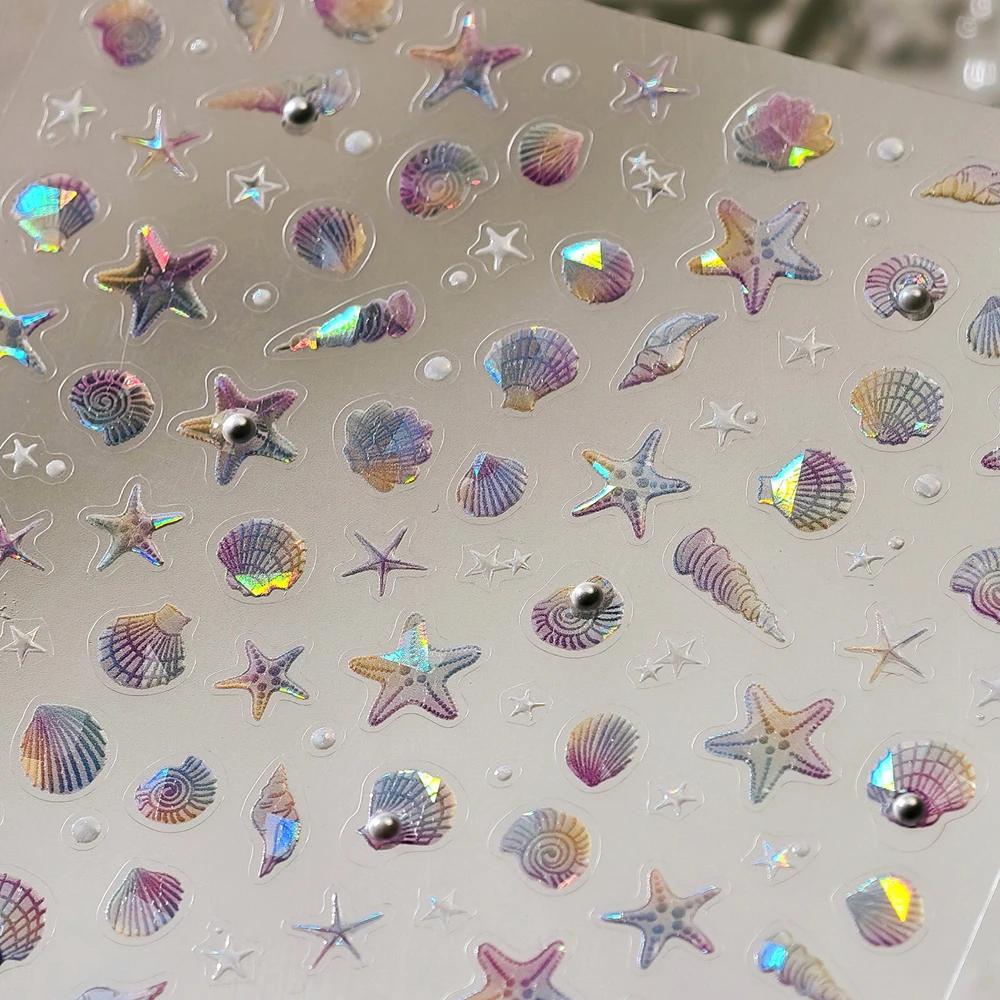 Colorful Octopus Dolphin Starfish Crab Conch Seahorse Scallop Conch Ocean Jelly Cartoon Nail Art Sticker Adhesive Manicure Decal