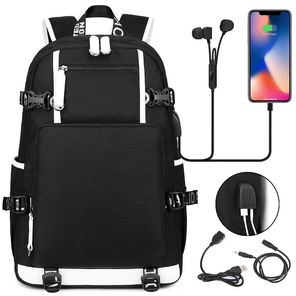 Anime Manga Cartoon Print USB Charging Student Backpack Teenagers Unisex Casual Large Capacity Daypack Simple Edition