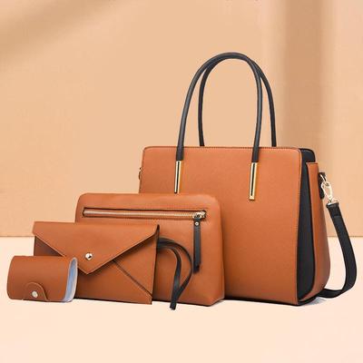 Ensemble de sacs tendance color block pour femmes 2024: Ensemble quatre pièces mère-enfant, sac à bandoulière frais, sac à épaule et sac à main.