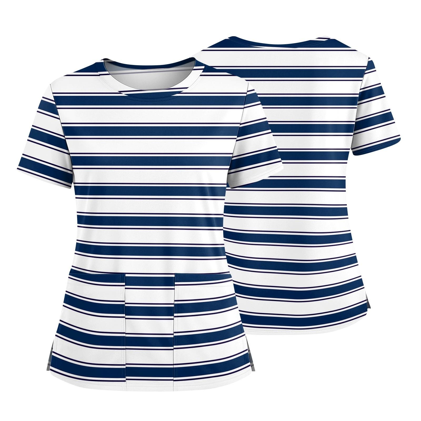 

Женская модная футболка с принтом, круглым вырезом, карманом, короткими рукавами и разрезом по низу, униформа и рабочая блузка XL белый