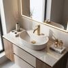 Beige Oval Countertop Washbasin with Tap Hole Ceramic Aura 42 Sandy