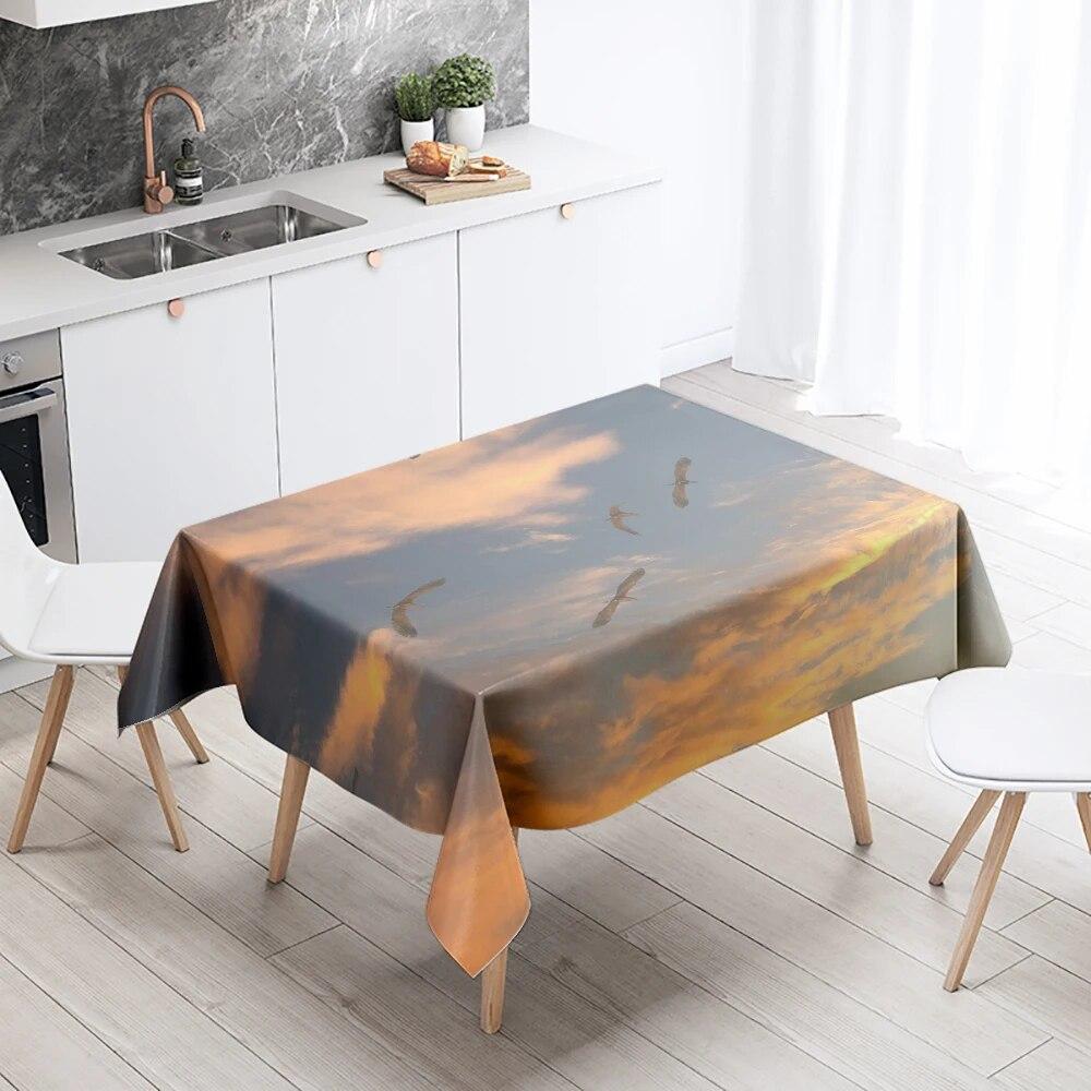 Sunset Migratory Birds Tablecloth Party Restaurant Banquet Decor Stain Resistant Waterproof  Home Table Decoration