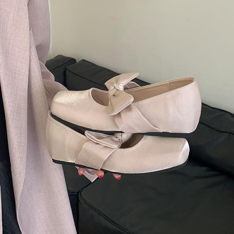 Fashion Female Butterfly-Knot Footwear Silk Women Mary Janes Shoes With Height Increasing Soft Fashion Shallow Ladies Flats Shoes