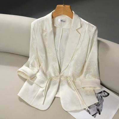 Giacca Estiva Classica Bianca da Donna, Stile Corto Slim-fit con Texture di Alta Gamma