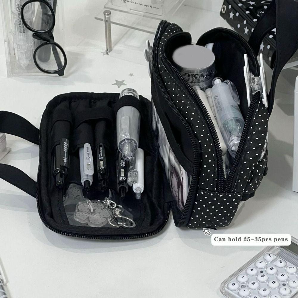Handheld Pencil Case Plaid Polka Dot Stationery Bag Aesthetic Stationery Organizer Students