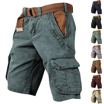 Men's Casual Cargo Shorts with Belt, Lightweight Cotton Blend, Multiple Pockets, Relaxed Fit for Outdoor Activities