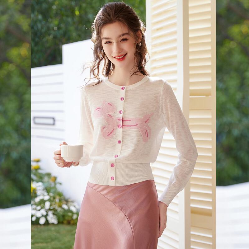 Bailuyu French Style Color Block Jacquard Knit Cardigan L