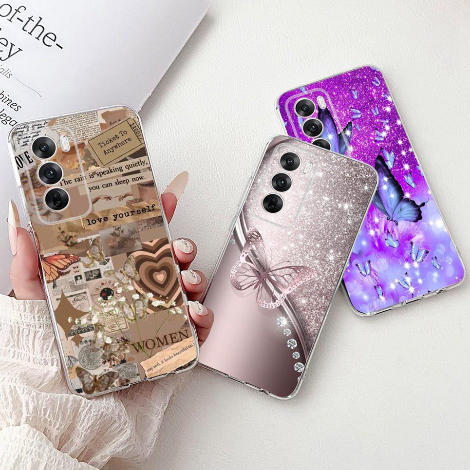 For Cover Oppo Reno12 Pro CPH2629 / Reno 12 5G CPH2625 Phone Case Colorful Flower Butterfly Lxuru Women Fashion Soft Siliocne