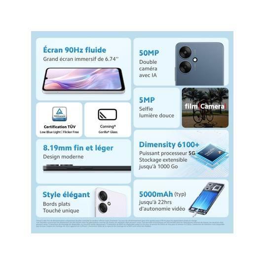 Smartphone XIAOMI Redmi 13C 5G 128 Go - Argent - Écran 90 Hz - Triple Caméra 50MP Avec IA