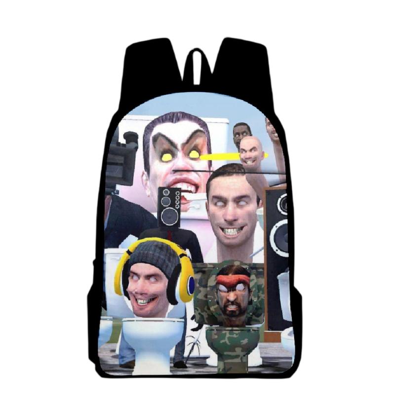 Cartoon Toilet Skibidi Backpack Pencil Case Large Capacity Schoolbag Travel Bag