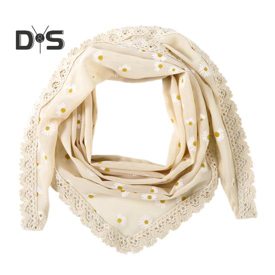 Triangular Style Headscarf with Lace Trim Floral Print Women Headband Women Makeup Photography Hair Accessories