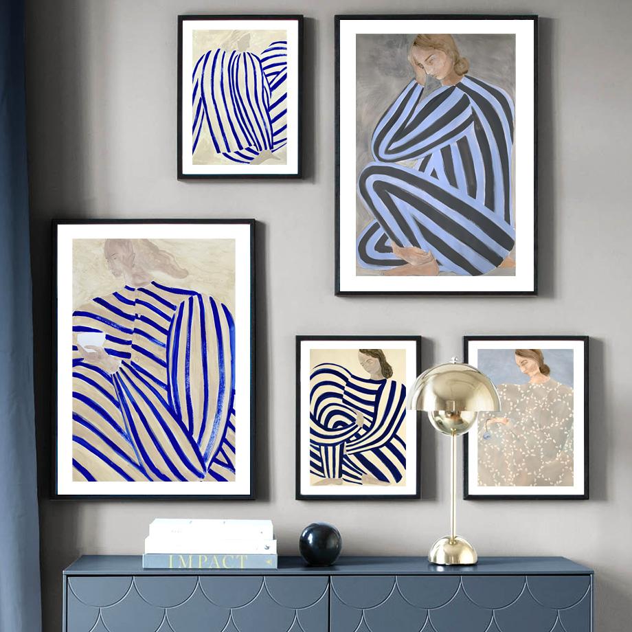 Modern Line Curve Girl Vase Flower Abstract Vintage Posters Prints Wall Art Retro Canvas Painting Pictures For Living Room Decor