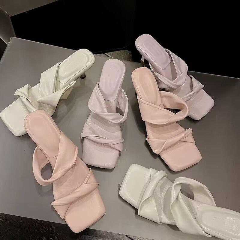 Stepping On Shit Sandals Femininity Socialite Word with Soft Sole White 2025 New Summer Slippers High Heel Sandals