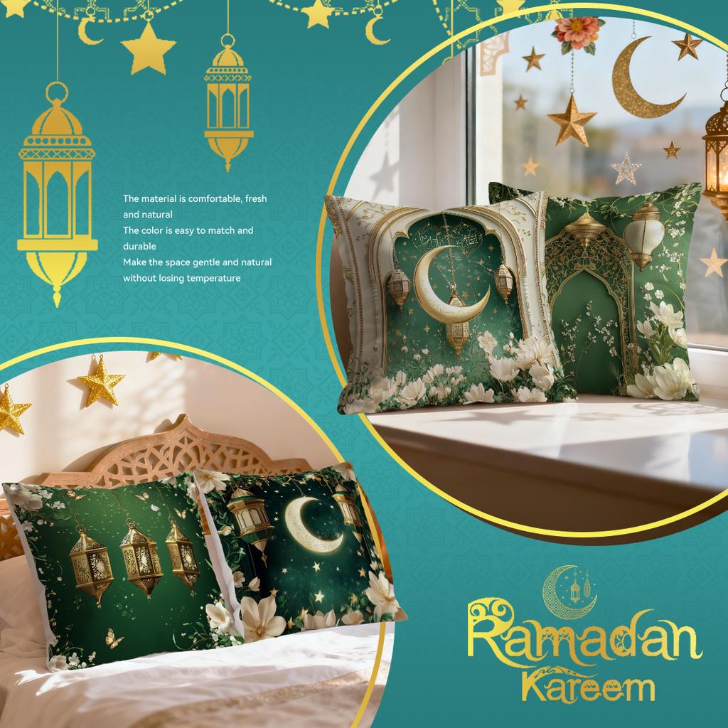 Green Ramadan Festival Pillowcase Printed Polyester 40/45/50Cm Throw Pillowcover Decorative Sofa Cushion Pillowslip Home Decor