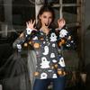 Women's Casual Fashion Sexy Comfort Halloween Printed V-Neck Button Long Sleeve