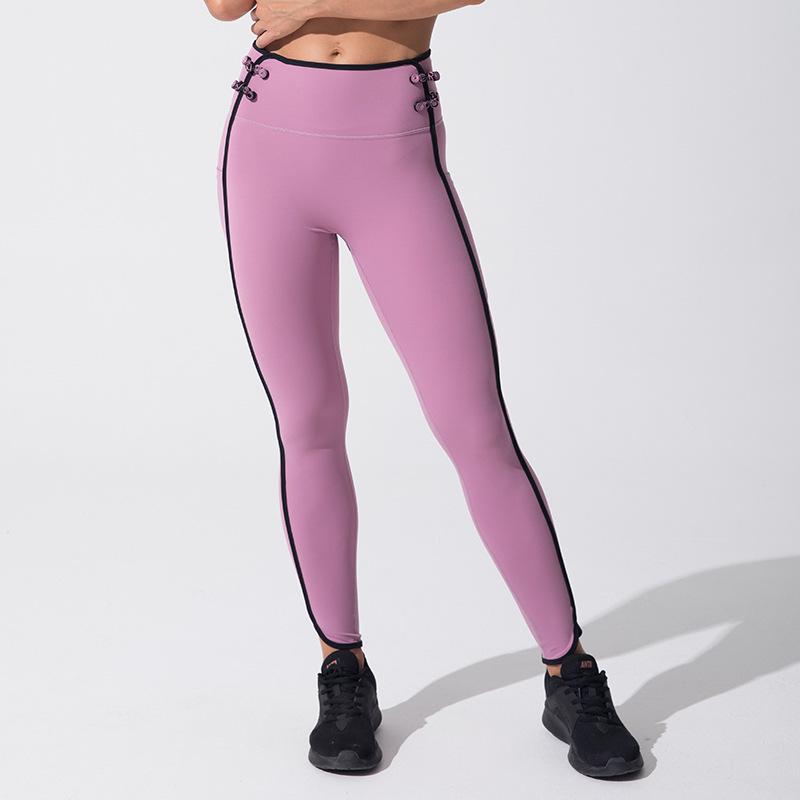 

Chinese High Waist Yoga Set with Frog Button Design and Embroidery - Women s Elastic Peach Butt Leggings Medium