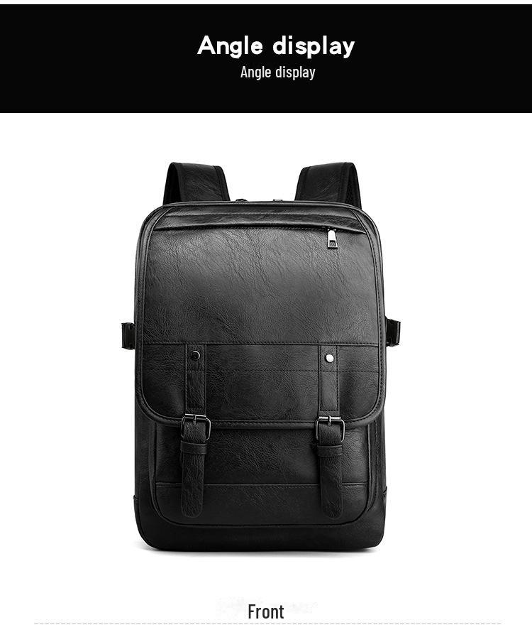 Men's PU Leather Business Travel Backpack: Retro Style, Large Capacity, Perfect for High School and Casual Use.