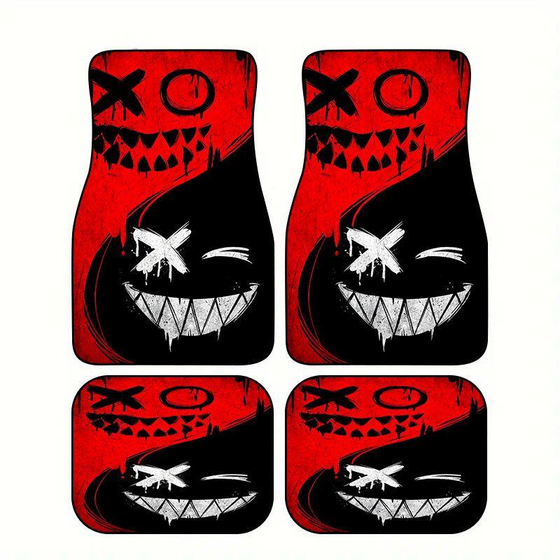 Temu Retro Smiley Face Print Four-Piece Set of Car Upper Protection Carpets, Non-Slip and Easy to Clean, Universal Car Floor Mats S001