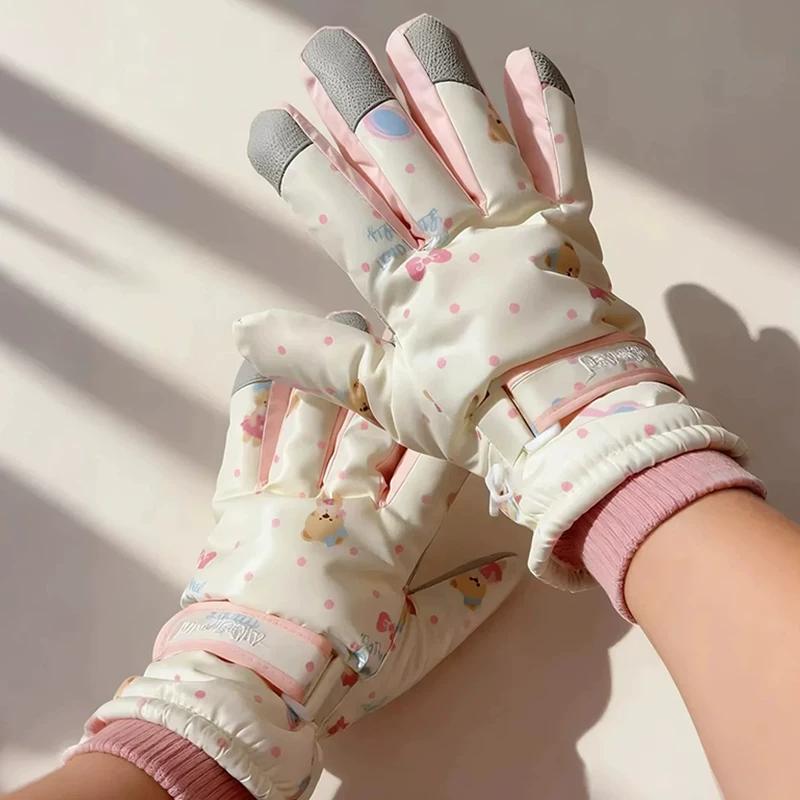 Women's Winter Ski Gloves with Touch Screen Capability, Fleece-Lined, Thickened, Warm, Cold-Proof, Windproof, Waterproof, Motorcycle Riding Gloves
