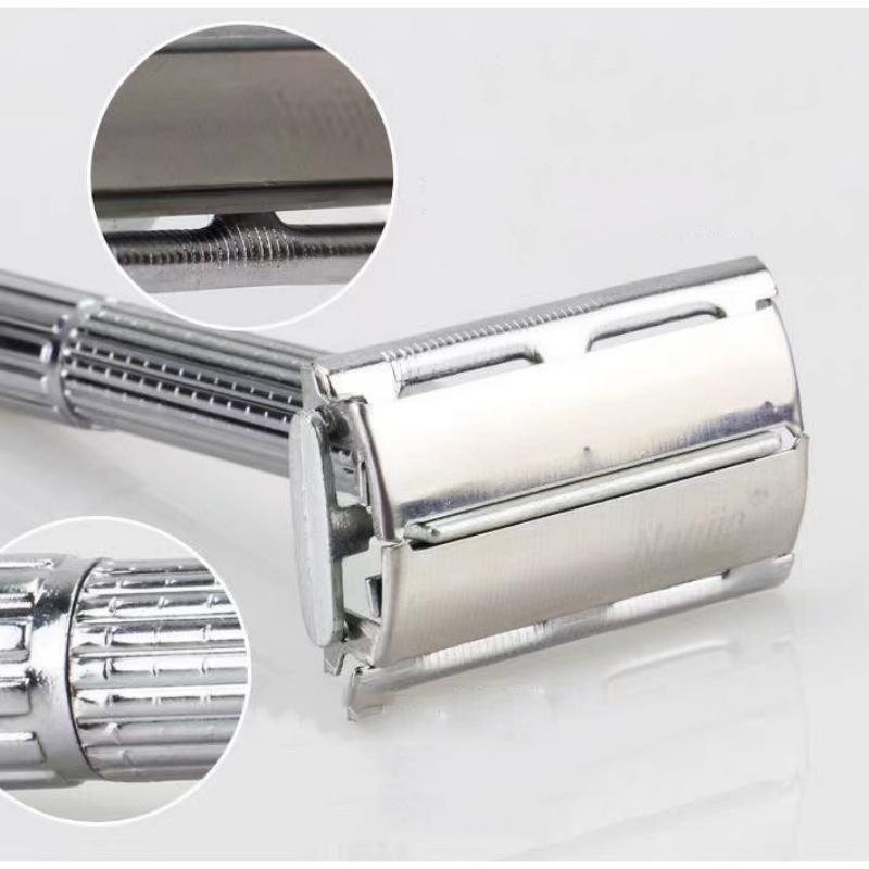 Men Shaving Razor with Blade Sliver Folding Shaving Knife Facial Hair Stainless Steel Straight Razor Holder Shaving Barber Tools