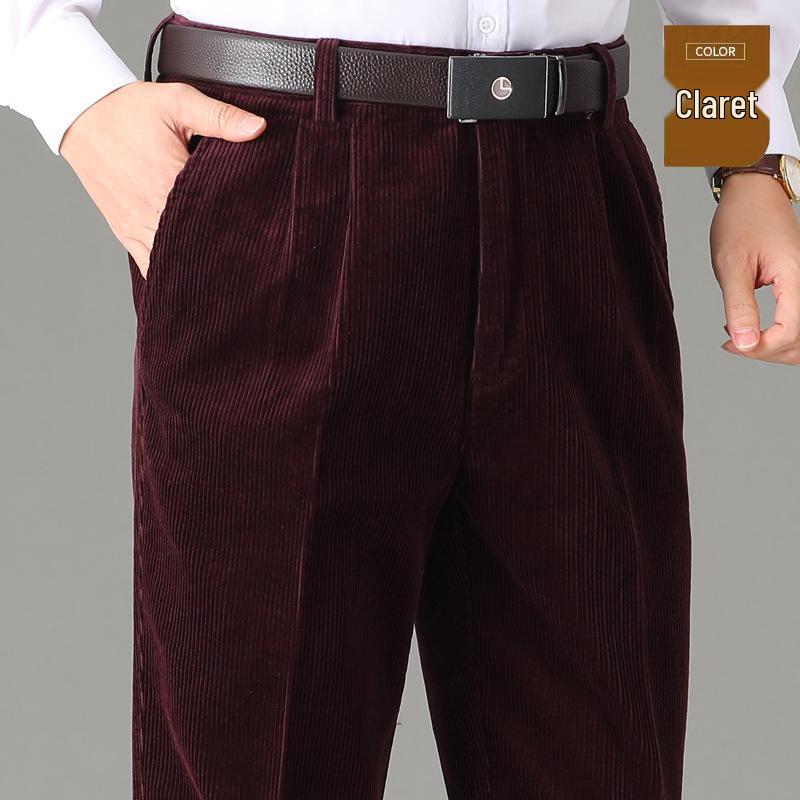 Men’s Wide-Leg Corduroy Pants: Winter-Ready, Pure Cotton, Double Pleat, Loose Fit for Middle-Aged & Seniors, Plus Size Available.