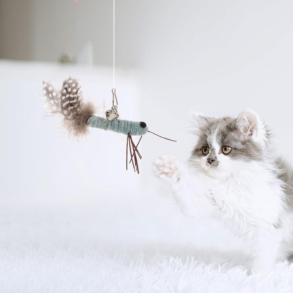 2Pcs Feather Cat Wand Replacement Adorable Kitten Heads for Indoor Cats Exercise and Play Refills Cat Attachment