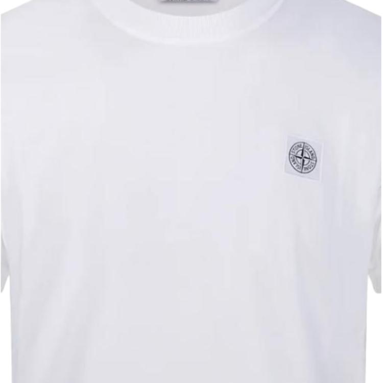STONE ISLAND Plain Logo Crew Neck Short Sleeve T-Shirt Men Tops Off-White K1S1521002-37S0057-V0001