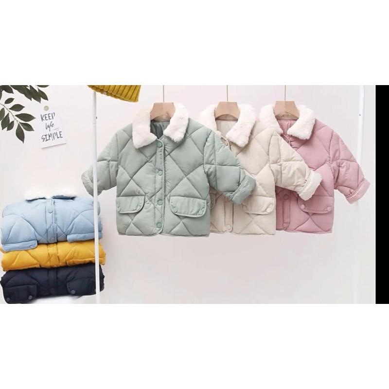 Solid Color Children's Cotton Wear Down Jacket Boys and Girls Personality Thickening Warm Fur Collar Coat