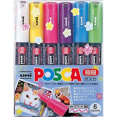 Uni Posca Sign Extra Fine 6 PC1M6C Water-Based Pen, Point, Colors,