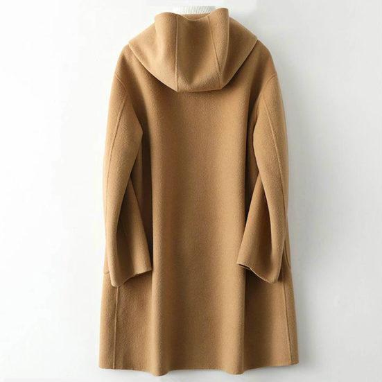 Winter Double Sided Woolen Coat Women Solid Color Hooded Overcoat Loose Large Pockets Outerwear Streetwear