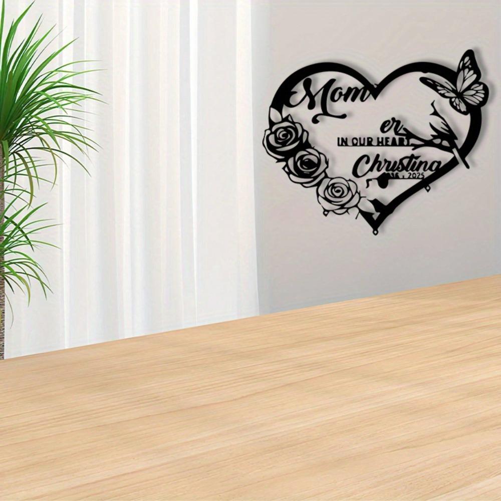 Elegant Memorial Iron Wall Art Rose Heart Weather Resistant Mother Gift Garden Home Decor