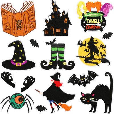 Halloween Themed Ghost Cat Embroidery Cloth Sticker Horror Castle Patch Sticker Witch Embroidery Sticker Vampire Bat