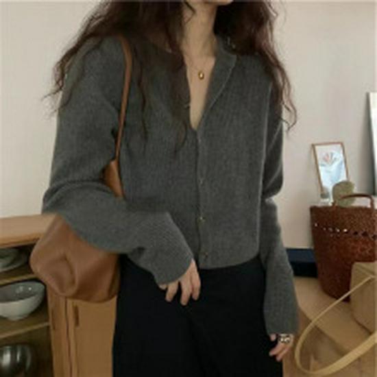 Women's Long Sleeve Cashmere Polo Neck Sweater with Lapel - Korean Style Cardigan Outerwear