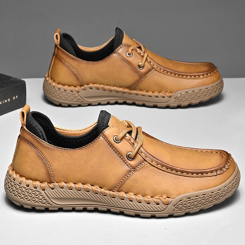 Fashion Leather Shoes Man Casual Loafers Luxury Design Slip on Male Dress Shoes Leisure Style Big Size Outdoor Wear-resistant Sole