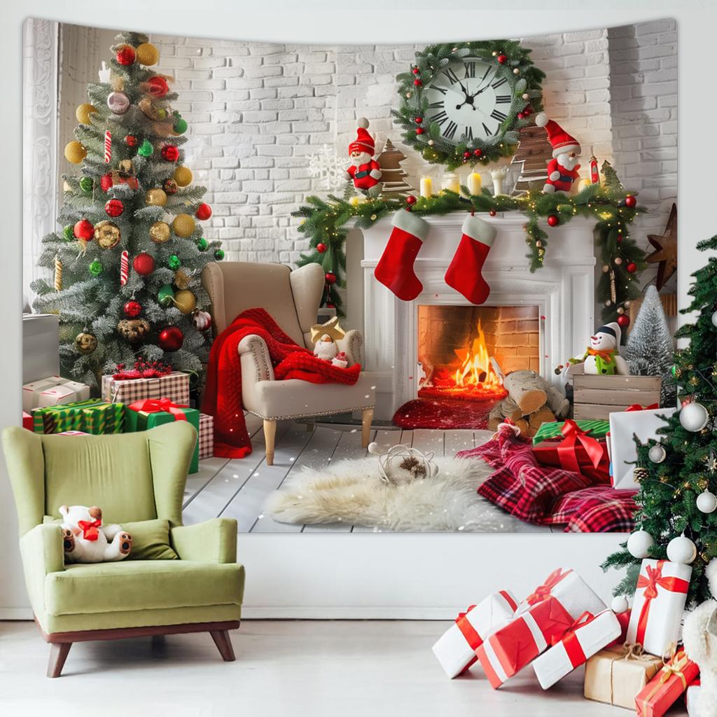 1pc Christmas Tapestry, Christmas Tree Fireplace, Warm, Beautiful, Romantic Christmas Decoration Poster Tapestry