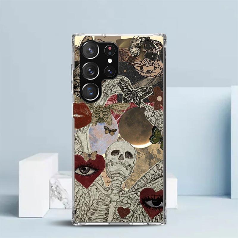Retro Skull Butterfly Phone Case For Samsung Galaxy S24 S25 Edge S26 Ultra S22 S23 Plus S21 + S20 FE Soft TPU Back Cover Galaxy