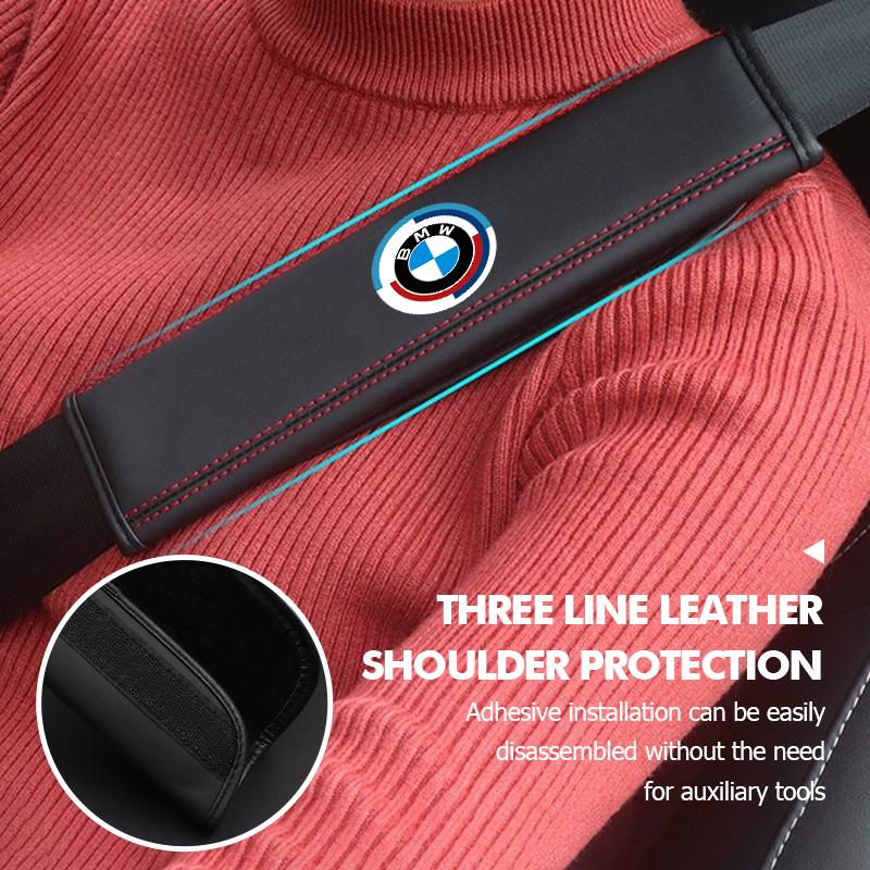 OOYR4 Car Seat Belt Leather Safety Belt Shoulder Cover Protect Pad For BMW X1 X2 X3 X4 X5 X6 F49 F39 F25 G01 F16 G06 G07 F25 F30