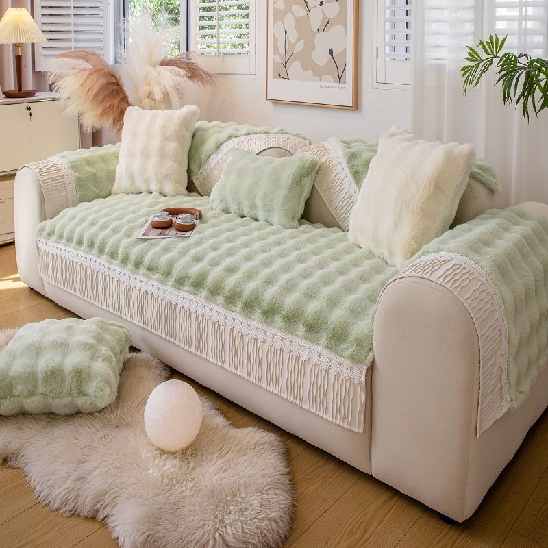 

Зимняя новая подушка для дивана из кроличьего флиса, утолщенная плюшевая подушка для сиденья, нескользящий кожаный чехол для дивана 70x70cm