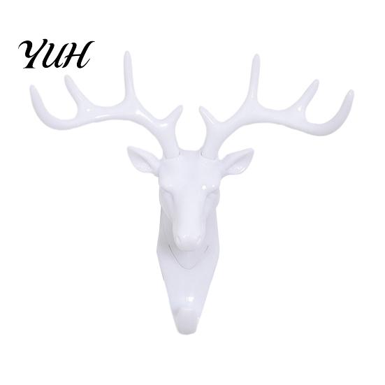 Entryway Hooks Deer Head Wall Hook, Adhesive Antler Decorative Hanger, Modern Stable Load Bearing Plastic Mount Organizer for Home Kitchen And