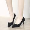 Student etiquette black stiletto high heels low heels women's new stiletto pointed suede work shoes women