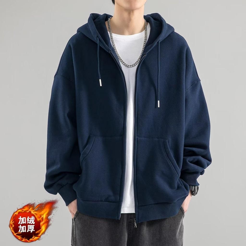 Factory Straight Hair 2026 Autumn and Winter Hooded Fleece Sweater Men's Loose Ins Trendy Brand Casual Solid Color Boys Coat