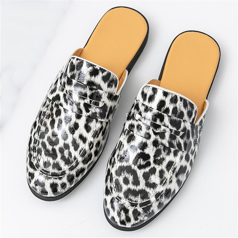 Fashion Fahsion Men Leopard Pattern Rock Half Slippers Shoes Male Slip On Casual Mules Moccasins Breathable Penny Loafer Zapatos Hombre