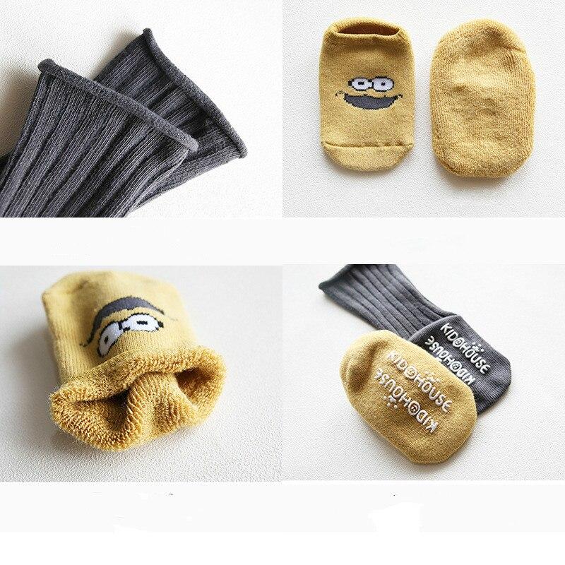 2 Pair/set Cartoon Floor Socks Winter Thickening Warm Baby Non-slip Toddler Socks Combination Newborn Baby Long+Short Socks 0-3T