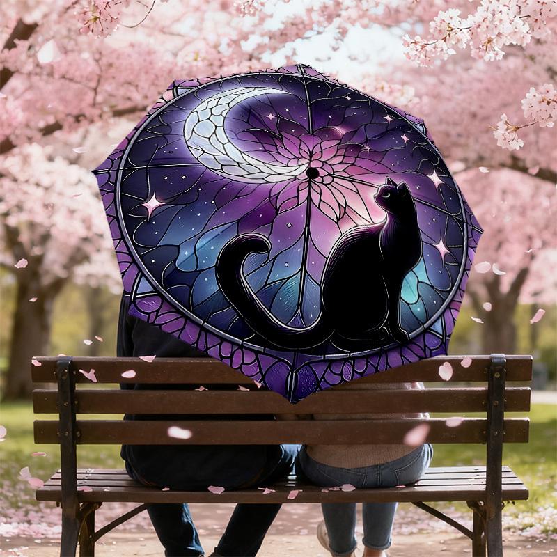 1PC cat moonAutomatic Open/Close Umbrella with Windproof, 8-Rib Sturdy Canopy, Durable Ribs, Fashionable Design1214A